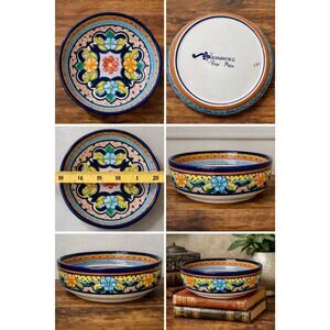 Hand Painted Mexican Talavera Bowl Hernandez Puebla Mexico Floral 9”